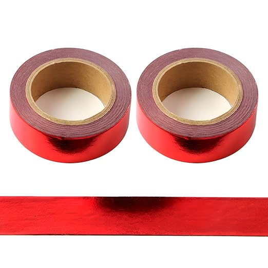 Red Washi Tape Red foil washi Tape for Wall Decorative Tape for Crafts Washy-Tape Mirror Tape Red Strips for Wall Decor Metallic washi Tape Red Duct Tape (0.59" x33',Red,2 Rolls)