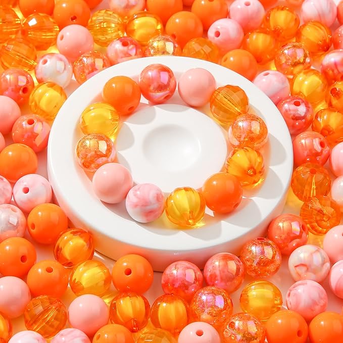 16mm Acrylic Beads 100pcs Orange Focal Spacer Bead Chunk Bubblegum Beads for DIY Crafting Necklace Bracelet Jewelry Making Keychain (Orange)