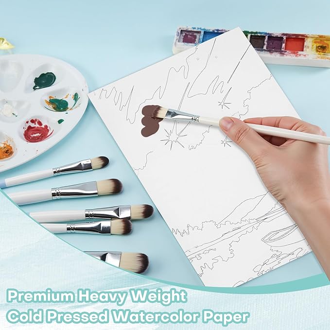 RGBMIX Nature Scenes Watercolor Paper Pad Cotton 140lb/300gsm 12 Sheets Watercolor Coloring Book 9x12'' Pre-Printed Line Art of Aurora, Waterfall, Forest, Glacier for Watercolor, Acrylic, Pencil