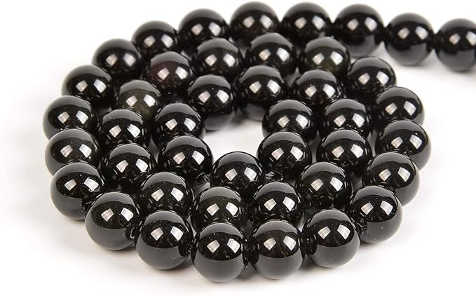 45pcs 8mm Natural Black Obsidian Gemstone Round Spacer Loose Stone Beads for Jewelry Making 15.5" 1 Strand (Black Obsidian, 8mm 45Beads)