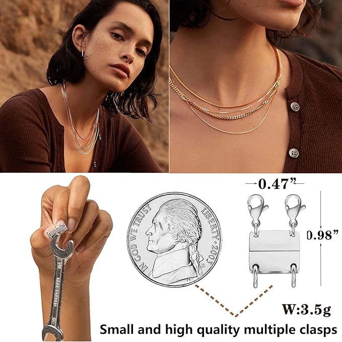 layering magnetic necklace clasp,18 k gold and silver separator for stackable necklaces