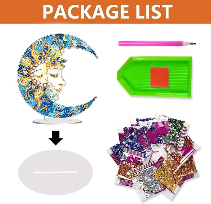 hyzsj DIY Diamond Desktop Ornament Moon,Crystal Diamond Art Painting Tabletop Ornaments Single Sided,Ornament for Adult Beginner Home Office Decor Crafts Gift