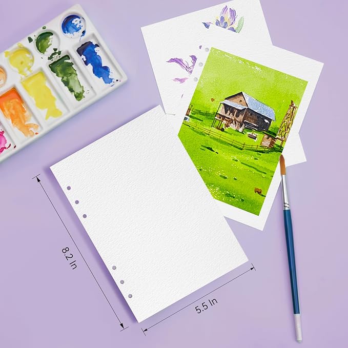 LIGHTWISH Watercolor Paper Bulk, 100% Cotton Cold Press 450gsm, 2 Pack, Total 30 Sheets A5 Hole-Punched Replaceable Paper for Artists, Adults,Students,5.8 * 8.2 Inches