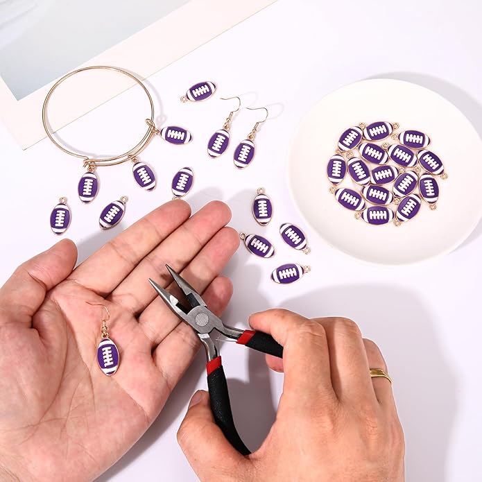NVENF 30PCS Football Charms for Jewelry Making, Enamel Football Charms for Bracelet Necklace Earrings Making, Red Black White Blue Purple Orange Game Day Football Charm Bulk