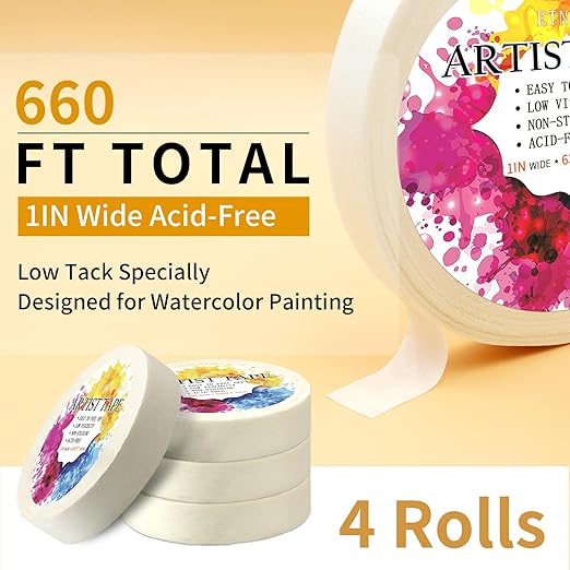 Low Tack White Artist Tape for Watercolor Paper Drafting Art Masking Tape Acid Free Painter Watercolor Tape for Painting Canvas Framing, 1 inch Wide 660FT Long Total