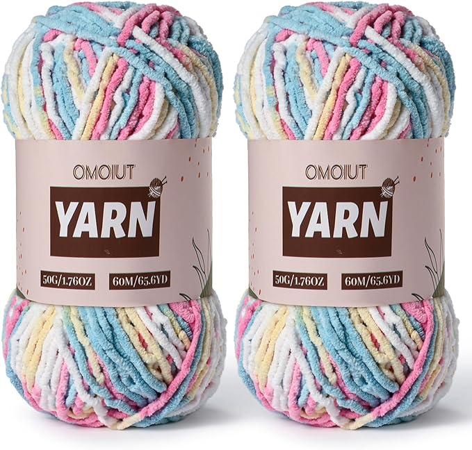 2 Packs Plush Chenille Chunky Crochet Yarn - Baby Yarn for Crocheting Soft - Velvet Yarns Knitting for Blankets Crafts - Fluffy Amigurumi Yarns 100g/131yds (2 Candy Color)