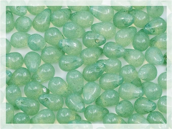 Czech 100-Piece Glass Beads, Small 4x6mm, Teardrop Semi-Transparent Green