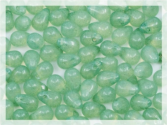 Czech 100-Piece Glass Beads, Small 4x6mm, Teardrop Semi-Transparent Green