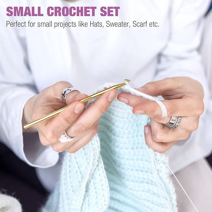 Tomorotec 41Pcs Multi-Color Metallic Crochet Hooks Set, Art Aluminum Knitting Needles for Yarn Craft Set with Sylish Storage Bag, Stitch Markers and Big Eye Needles (Purple Bag)