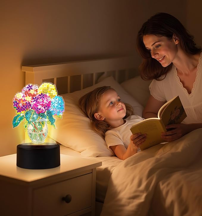 ALKALO Diamond Painting Night Light, Diamond Painting Kits for Adults Desktop Ornaments for Table Tabletop Decor Diamond Art Accessories for Adult Beginner Touch Lamp for Bedrooms Living Room- Flower
