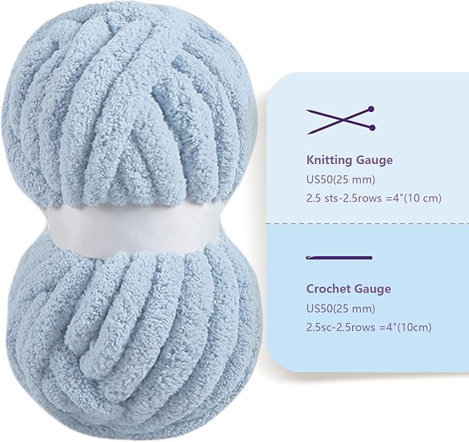 Sky Blue Chunky Chenille Yarn for Crocheting Bulky Thick Fluffy Yarn for Knitting,Super Bulky Hand Blanket, Soft Plush Yarn Crochet Carpet/Scarf/Cushion/ 8 Jumbo Pack(63.76oz/197.68yd