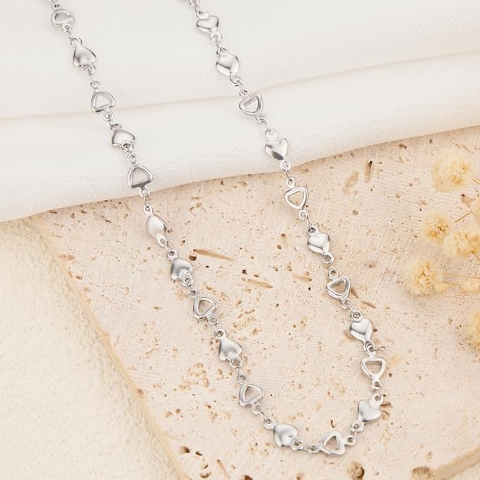GTVOODX 13 Feet Heart Chain for Jewelry Making Silver Stainless Steel Chains Bulk for Necklace Bracelet Craft DIY Jewelry Supplies with 10 Lobster Clasps and 30 Jump Rings