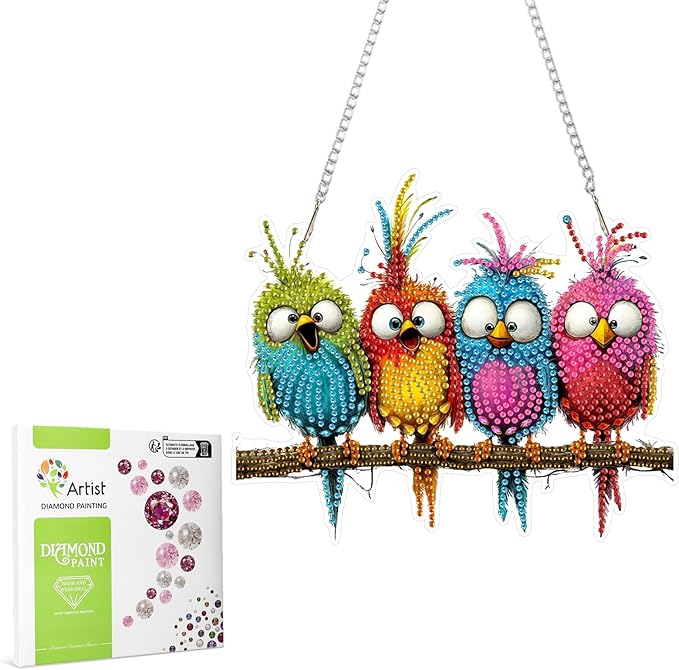 MAXBYE Diamonds Painting Kits for Adults, Diamond Art Painting Pendant Kits, 5D Diamonds Painting Hanging Ornament Bird, DIY Crystal Window Pendant Kit for Adults Gift Wall Home Decoration