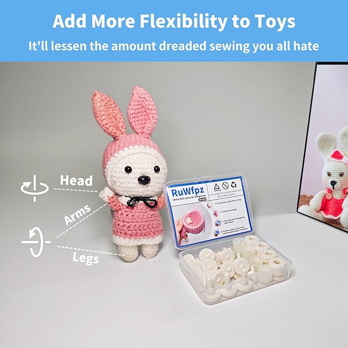 RuWfpz Doll Joints for Amigurumi Crochet 20mm 13/16" - 20 Set Plastic Toy Safety Joints for Stuffed Animals, White Movable Amigurumi Crafts Teddy Bear Joints for Arm Leg Neck