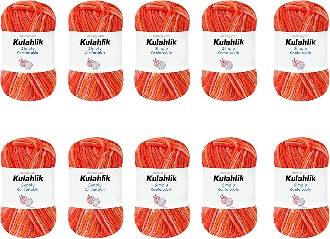 500g(10x50g) Acrylic Yarn for Crocheting and Knitting, Colorful Gradient Yarn Thread, 10 Rolls Skeins, Multicolor Hilo Acrílico, Perfect for DIY Crafts Project