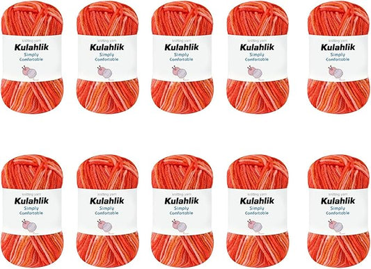 500g(10x50g) Acrylic Yarn for Crocheting and Knitting, Colorful Gradient Yarn Thread, 10 Rolls Skeins, Multicolor Hilo Acrílico, Perfect for DIY Crafts Project