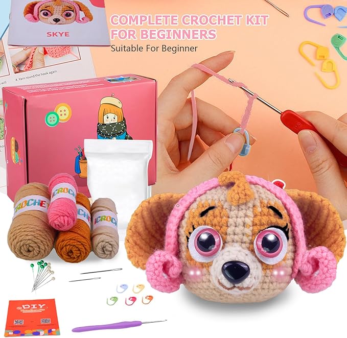 Crochet Kit for Beginners Adults -Animals Start Crotcheting - Perfect Amigurumi Knitting Learn to Kit for Adult with Stitch by Stitch Video Tutorials,Holiday Christmas Gift.