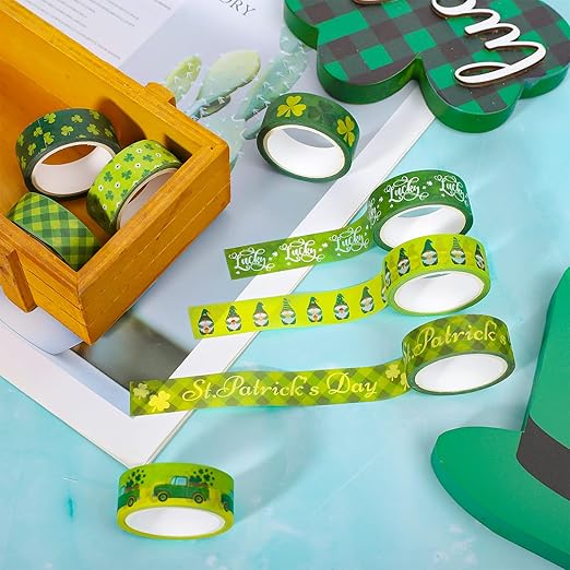 Whaline 24 Rolls Holiday Washi Tape Set St. Patrick's Day Shamrock Easter Egg Masking Tape 15mm Green Clover Happy Easter Valentines Decorative Paper Stickers for Scrapbook DIY Craft, 16.4 Ft