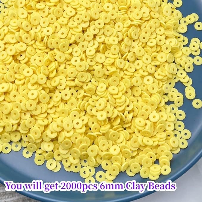 2000pcs Heishi Vinyl Beads Flat Round Polymer Clay Spacer Beads for Making Bracelet Necklace Earring Accessories DIY Handmade Craft(Yellow, 6mm)