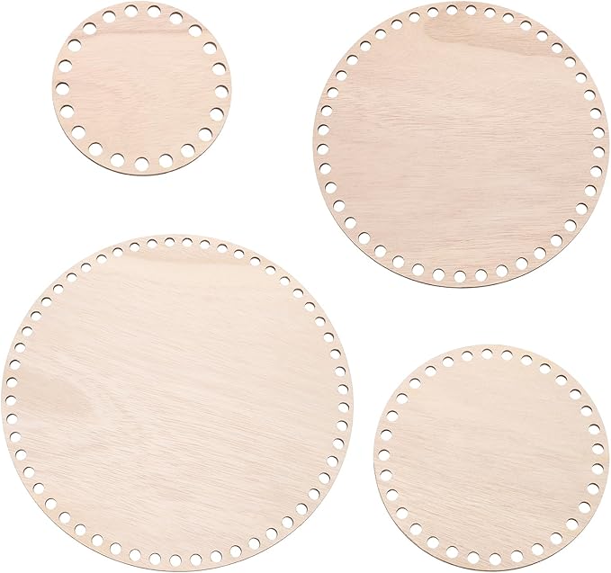 PATIKIL 4"/6"/8"/10" Diameter Crochet Basket Bottom, 4 Pcs Round Blank Crochet Knitting Wooden Base for DIY Craft Weaving Basket Making Supplies Home Decoration, Brown