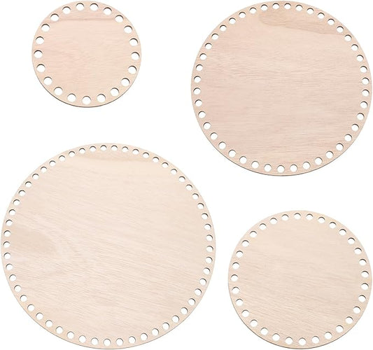 PATIKIL 4"/6"/8"/10" Diameter Crochet Basket Bottom, 4 Pcs Round Blank Crochet Knitting Wooden Base for DIY Craft Weaving Basket Making Supplies Home Decoration, Brown