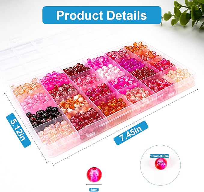 XSEINO About 1200pcs 6mm Crack Glass Beads Bracelet Making Kit,24 Assorted Colors Crack Blush Pink Series Crystal Glass Bead for Bracelet Jewelry Making,DIY Crafts,Friendship Bracelets