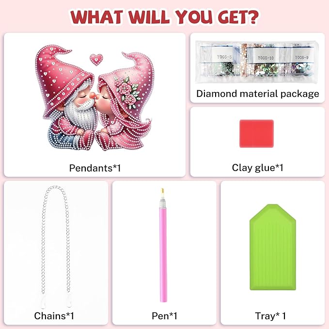 Bowetile Valentine's Day Diamond Art Hanging Kits for Adults, Diamond Art Suncatchers Gnome, 5D Special Shape Diamond Painting Pendant Window Ornament Home Door Wall Decor, Gifts for Women