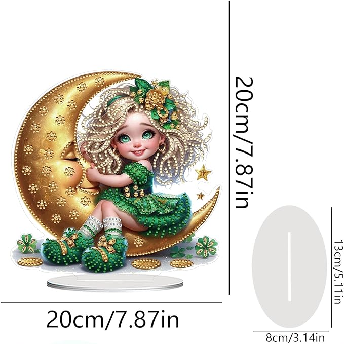 DIY Dot Diamond Desktop Easter Creative Ornaments Diamond Art Painting by Number Embroidery Arts and Crafts Easter for Home Office Garden Decoration (Single Side Dot Diamond)-Crescent Moon