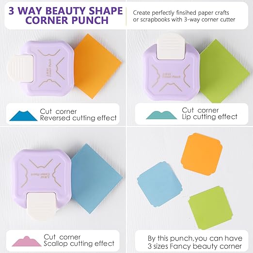 3 in 1 Decorative Corner Punch, 3 Way Corner Paper Cutter for Paper Crafts, Bullet Journals, Greeting Cards, Postcards, Photos, DIY Projects, Invitations Cards, and Scrapbooking