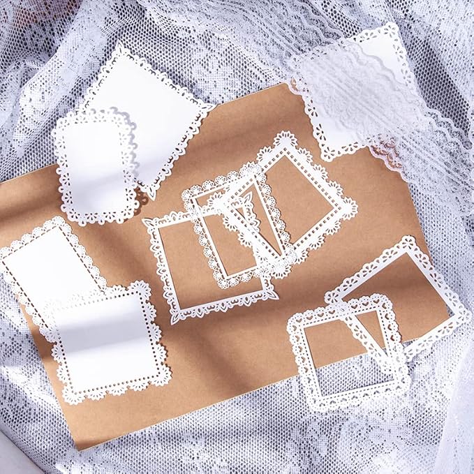 Diuhofart 60Pcs Large Scrapbook Embellishments Frame Lace Paper Cutout for Scrapbooking Supplies, White Vintage Decorative Paper for Junk Journaling, Wedding Album, Card Making, DIY Craft