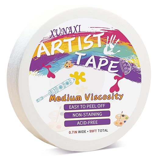 1 Packs Artist Tape Medium Tack White Art Tape for Watercolor Paper Drafting Art Painting Canvas Framing Acid Free Masking Tape- 0.7IN Wide 99FT Long Total
