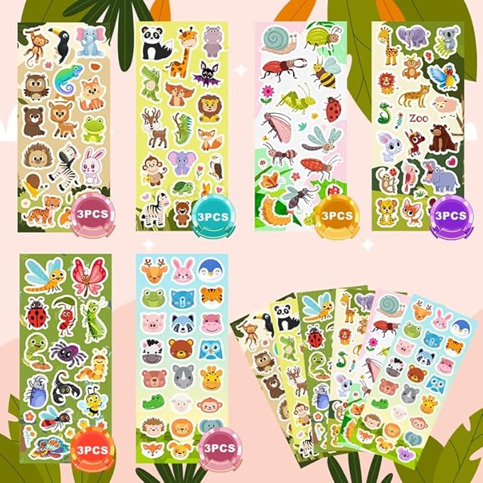 36 sheets animal stickers for kids, 700+ cute animal stickers for scrapbooking, teachers classroom prizes, goodie bag stuffers, birthday gift idea, party favors, decorations