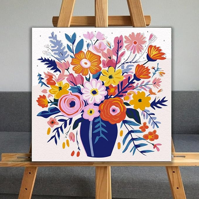 JUJUHOOD Abstract Flowers Paint by Numbers Kit for Adults Beginner & Kids Ages 8-12, Flower in Vase Paint by Number Without Easel, Simple Paint by Numbers for Gift Home Wall Decor (10x10Inch)