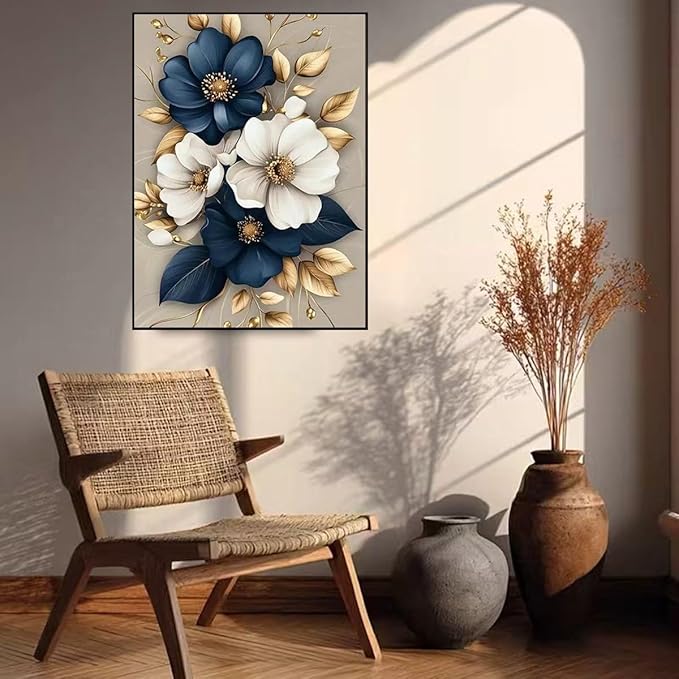 Flowers Diamond Art Kits for Adults-DIY 5D Diamond Painting Kits for Adults Beginners, Floral Full Round Drill Diamond Dots Paintings Gem Art and Crafts Home Decor 12 x 16 Inch