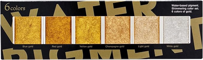Golden Artistry: 6 Metallic Watercolor Paints Including Lustrous Gold for Professional Artwork