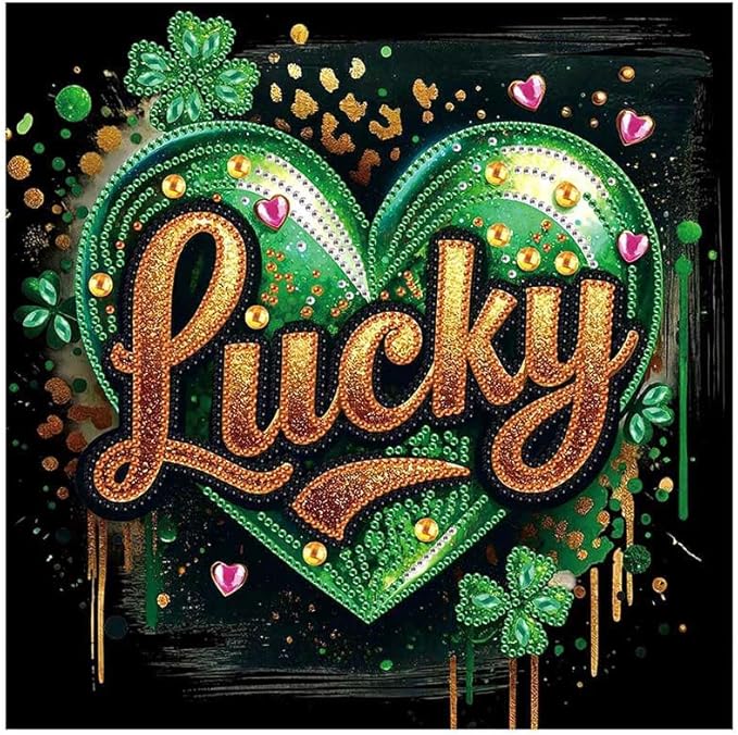 MVVMTOP Diamond Painting Kit St Patrick’s Day Lucky Shamrock Heart Special Shaped 5D Partial Crystal Diamond Art DIY Wall Decor Holiday Gift