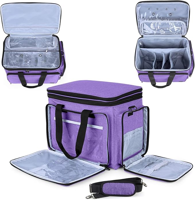 LUXJA Knitting Bag, Yarn Bag with Cover and Shoulder Strap, Yarn Tote Bag for Carrying Projects, Knitting Needles (up to 14”), Circular Needles, Crochet Hooks and Other Accessories, Purple