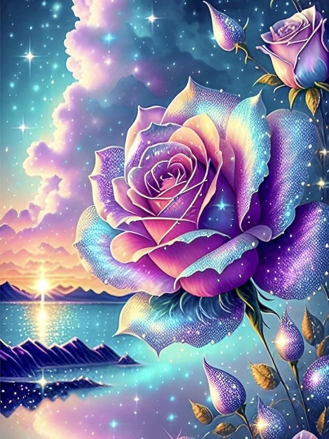 ijbnhd Diamond Art Kits for Adults - 5D Rose Diamond Painting Kits for Adults, DIY Full Drill Diamond Painting Kits, Sunset Gem Arts and Crafts for Home Wall Decor 12X16in