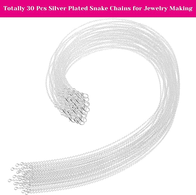 Necklace Chain for Jewelry Making, Selizo 30 Pack Chains Necklace Bulk Silver Plated Necklace Chains for Necklace Jewelry Making, 1.2 mm (22 Inches)