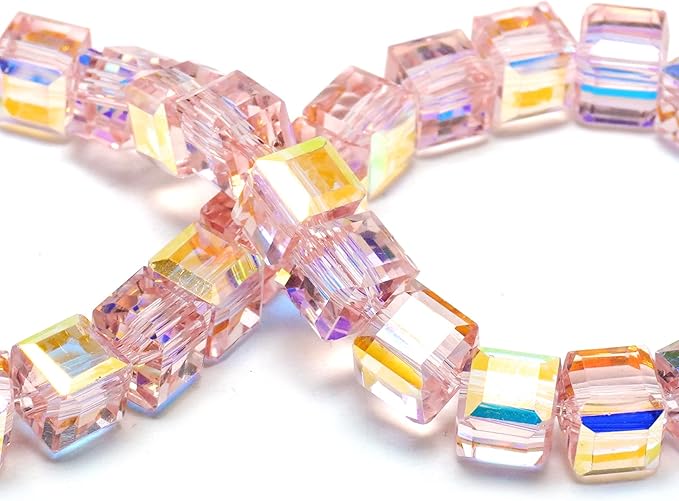 4mm Sparkle Cube Crystal Beads for Jewelry Making - Faceted Spacer Beads for Bracelets(94-100pcs, Soft Pink AB)