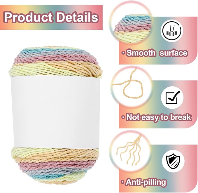 MECCANIXITY Cotton Acrylic Yarn for Crocheting, 422 Yard 5 Ply Soft Gradient Yarn Acrylic 45% Cotton 55% Used for DIY Knitting Blankets Scarves(2 Packx100g,Beige,Blue,Pink)