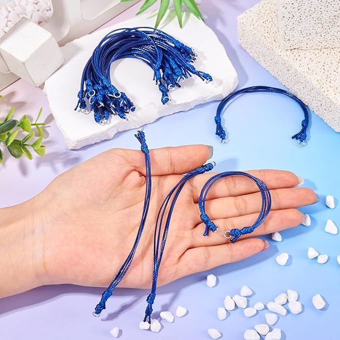 KISSITTY 20pcs Adjustable Bracelet Cords for Connector Charms Waxed Polyester Thread Cord Midnight Blue Color Half Finished Bracelet for Friendship Bracelets Jewelry Making