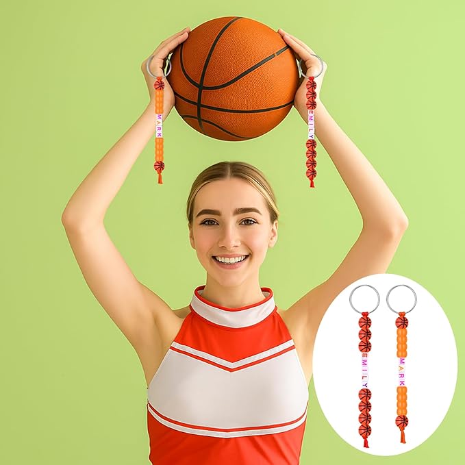Landical 564 Pcs DIY Bead Keychain Kit Key Chain Making Craft Adjustable Letter Beads String Mama Sport Gift Alphabet Jewelry Backpack Accessories Holiday Party Favor (Basketball,Vivid Color)