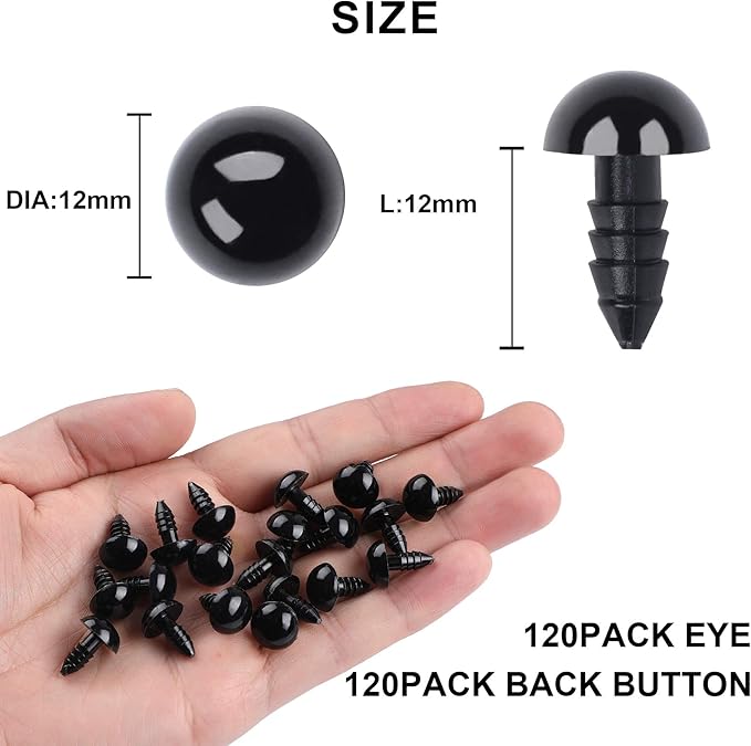 UPINS 120PCS Plastic Safety Crochet Eyes Bulk with 120PCS Washers for Crochet Crafts (0.48Inch/12mm)