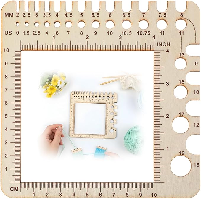 Wooden Rulers Wooden Knitting Crochet Gauge Ruler Stitch Counter Spinner Yarn Measure Tool Square Craft Accessory for Needles