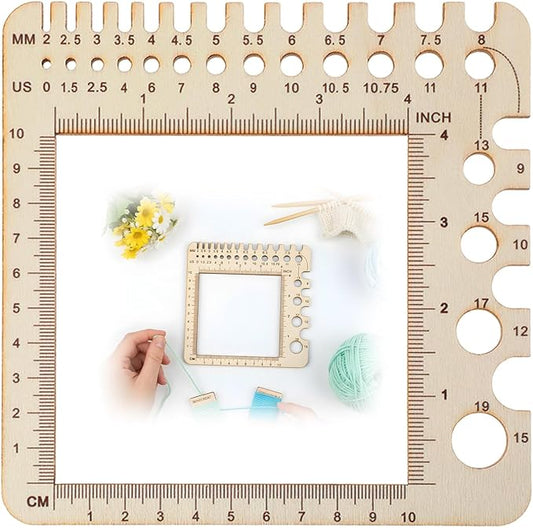 Wooden Rulers Wooden Knitting Crochet Gauge Ruler Stitch Counter Spinner Yarn Measure Tool Square Craft Accessory for Needles