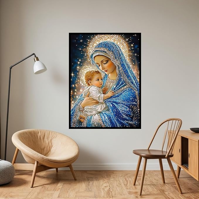 CHWGLFGG 5D Diamond Art Kits for Adults Beginners, Virgin Mary Diamond Painting Kits, DIY Full Round Drill Paint by Diamonds Dot Gem Art for Adults, Home Wall Decor 12x 16 Inch