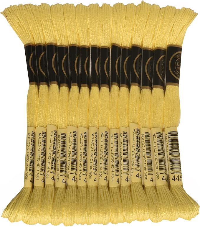 LE PAON Embroidery Floss, 14-Pack Six Strands 100% Long Staple Cotton Embroidery Thread, 8.7-Yard，Color Number：445, Light Lemon
