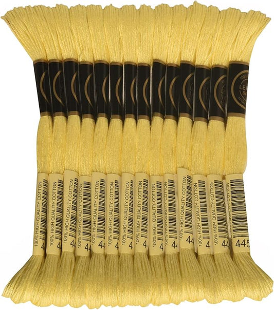 LE PAON Embroidery Floss, 14-Pack Six Strands 100% Long Staple Cotton Embroidery Thread, 8.7-Yard，Color Number：445, Light Lemon