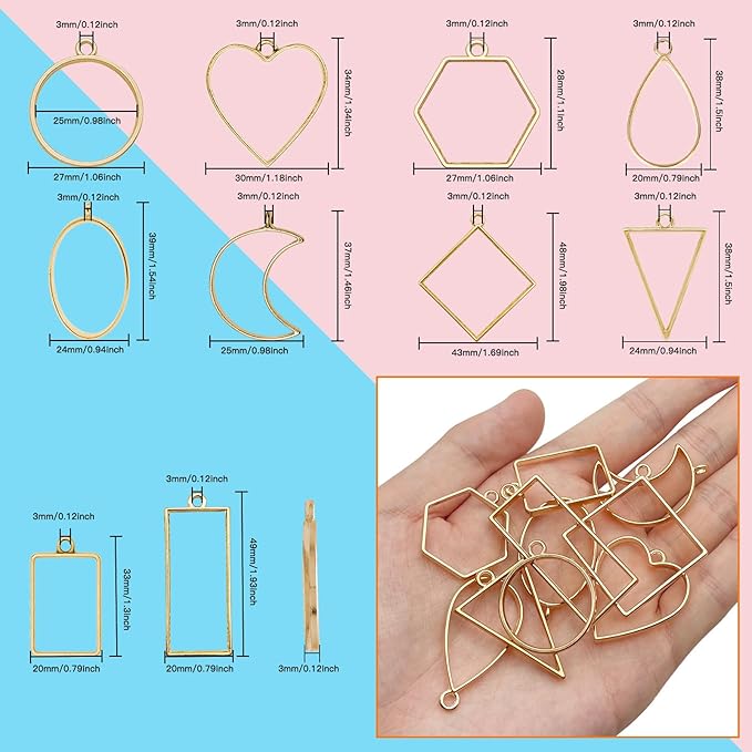 40pcs Open Bezel Pendants 10 Styles Hollow Frame Pendants Open Back Frame Pendant Geometric Hollow Bezel Pendant for Jewelry Making,Resin Casting,Pressed Flower,DIY Crafts(K Gold)